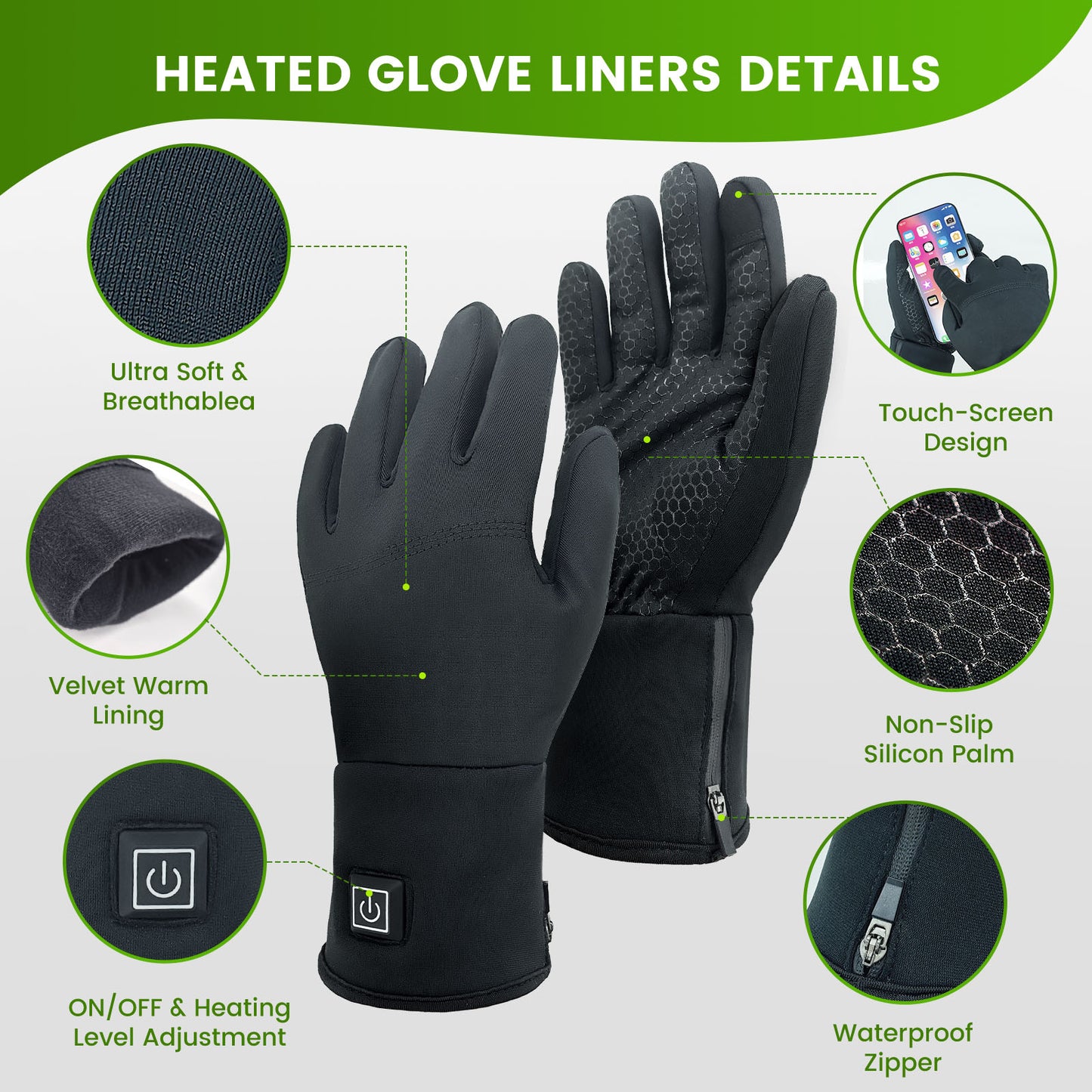 Ultra-Thin Heated Gloves for Winter — Lightweight, Touchscreen Thermal Gloves for Outdoor Work, Driving & Sports