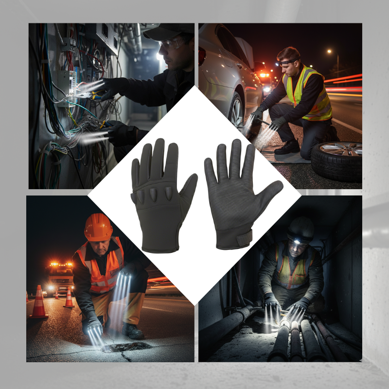 JLG05 LED Work Gloves – Durable Black Safety Gloves with Built-in Lights for Night Work