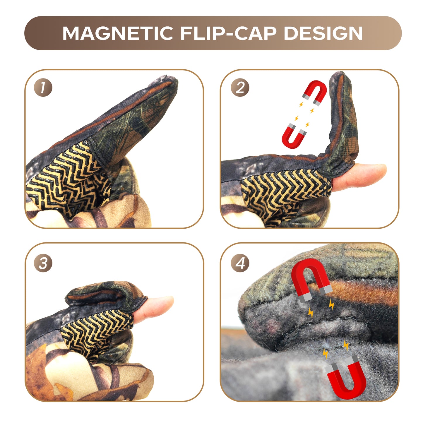 Camouflage Heated Hunting Gloves for Men & Women – Rechargeable, 3 Heat Settings, Waterproof, Silent LED Design