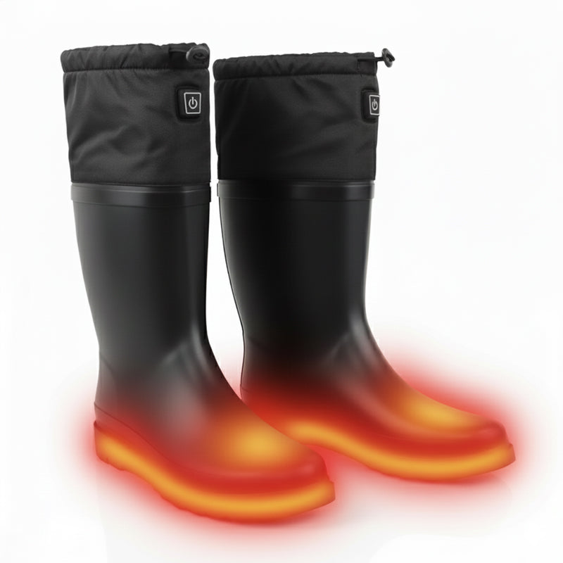 Electric heated rubber boots with heating element in sole for warm feet
