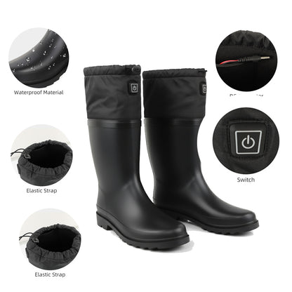 Detail of power button DC connector and waterproof material on heated boots