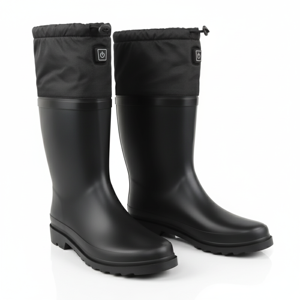 Black waterproof rain boots with adjustable cuff for men and women