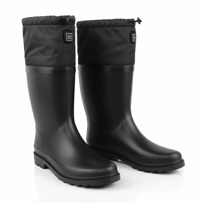 Black waterproof rain boots with adjustable cuff for men and women